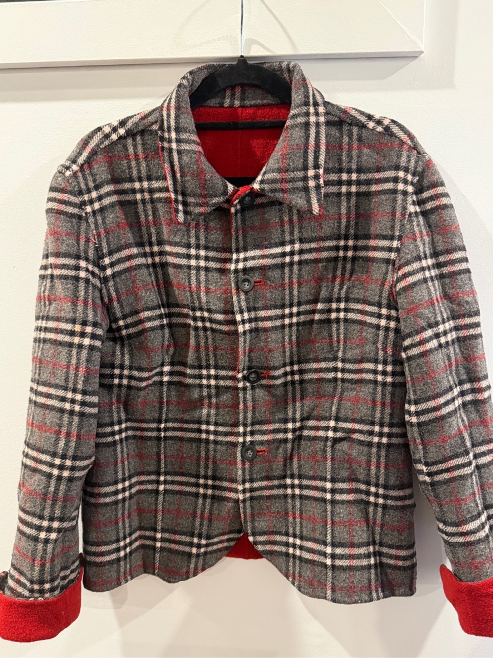 Reversible Women’s Plaid Wool Blend Jacket Plaid/Red